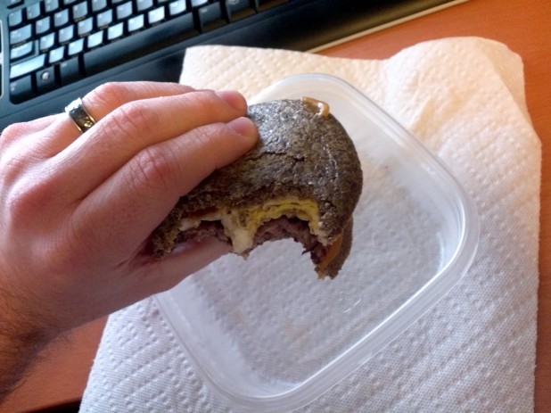 Eating Flax Bun Breakfast Sandwich!