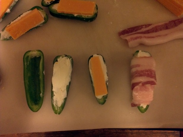 Process of making Stuffed Jalapenos wrapped in Bacon