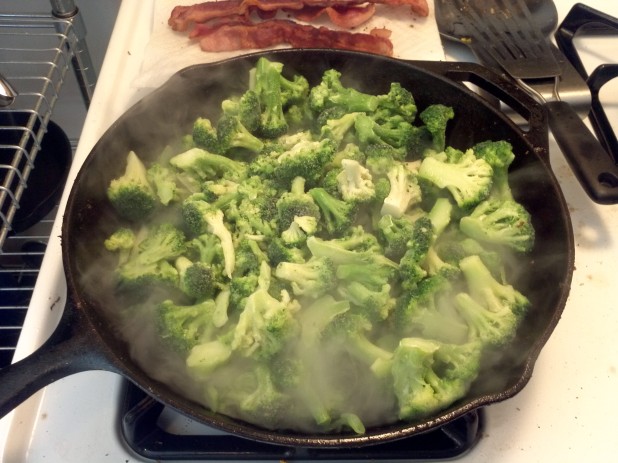 Broccoli Cooking in Bacon Grease