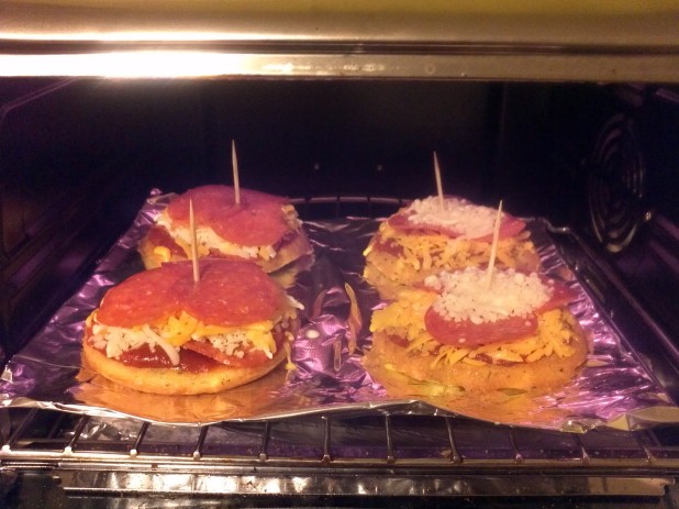 Personal Almond Bun Pizzas Cooking