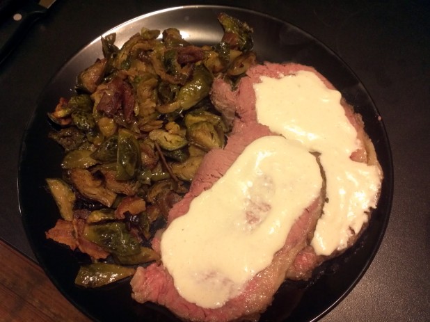 Prime Rib with Horseradish and Brussels Sprouts