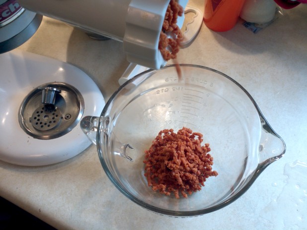 grinding chorizo