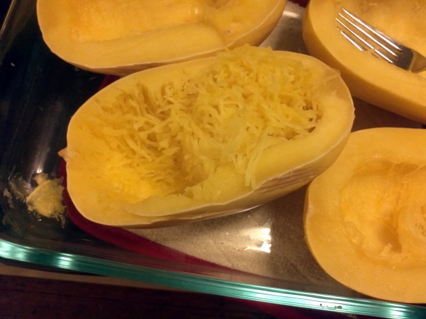 Shredding the spaghetti squash