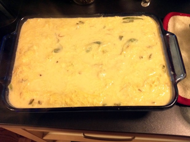 Spaghetti Squash Mac & Cheese Ready for the Oven