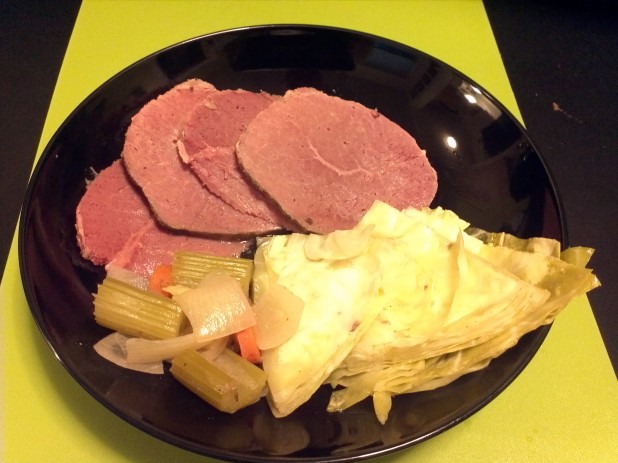 Finished Crockpot Corned Beef and Cabbage