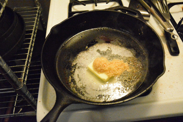 Butter and garlic in skillet