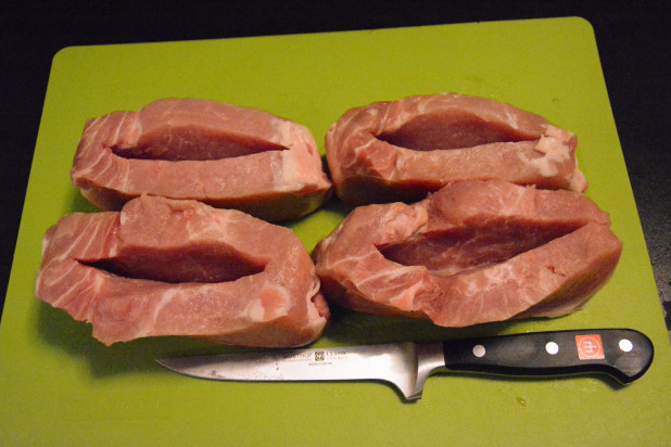 Slit open pork chops