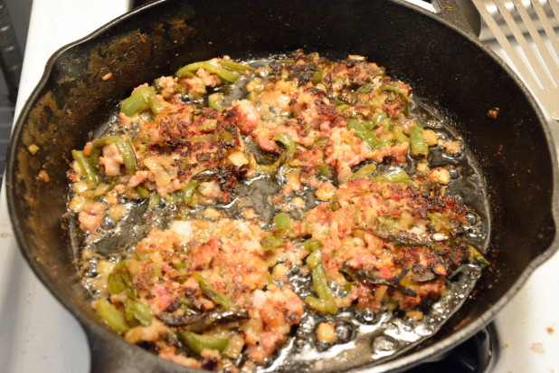 Frying bacon hash