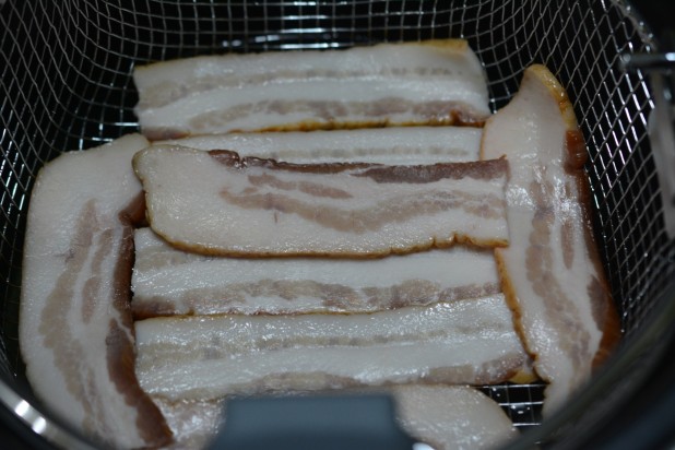 Bacon prepped for Deep Fryer