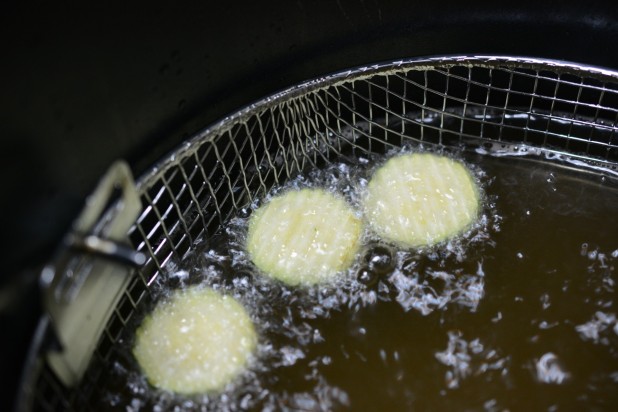 Ruffled Zucchini Slices Frying