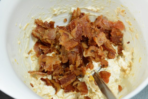 Bacon added to Jalapeno Popper Mixture