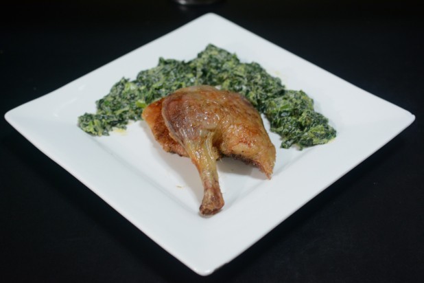 Quartered Duck with Cheesy Spinach