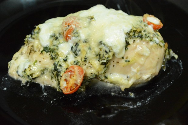 Chicken Stuffed and Topped with Spinach Artichoke Dip