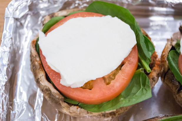 Portobello Pizza with Spinach Tomato and Mozzarella