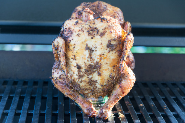 Finished Beer Can Chicken on the Grill